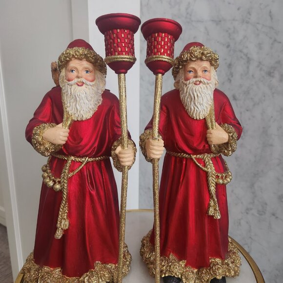 Santa Claus Red W/ Gold Glitter Candlestick Holder Christmas Ornament 12.5"T - Picture 2 of 8